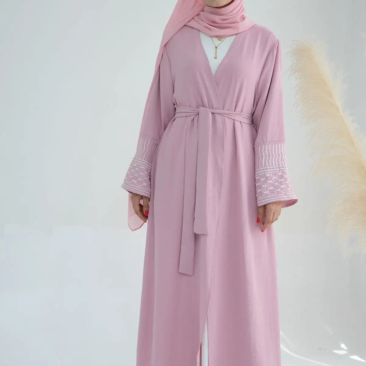 Embroidery Sleeve Muslim Women Cardigan Open Abaya Dress