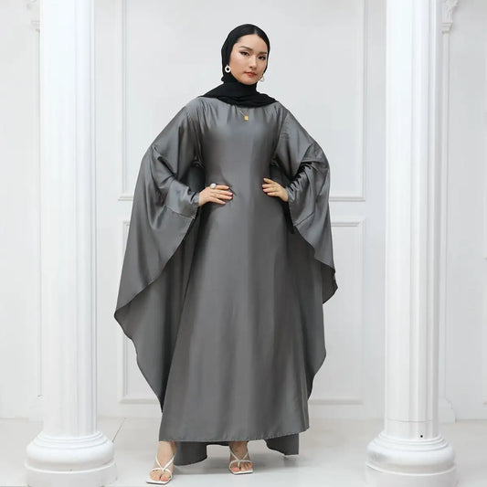 Butterfly Batwing Sleeve Satin Farasha Abaya Dress With Inner Belt