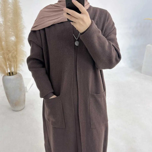 Winter Thick Knitted Abaya Coat And Inner Vest Abaya Dress