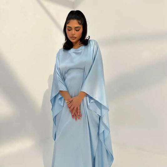 Gleam Satin Batwing Sleeve Muslim Women Farasha Abaya Dress