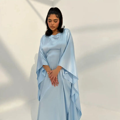 Gleam Satin Batwing Sleeve Women Farasha Abaya Dress