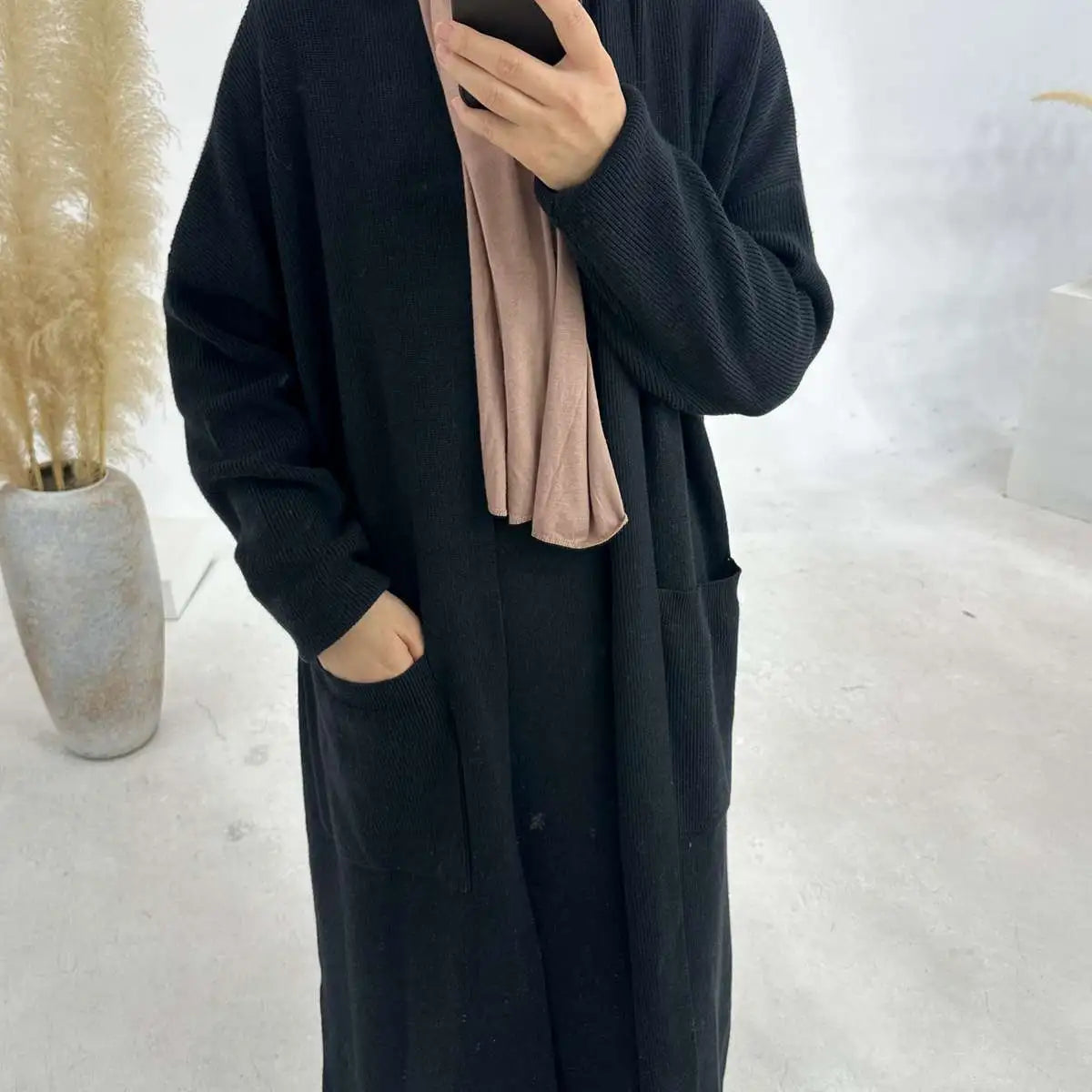 Winter Thick Knitted Abaya Coat And Inner Vest Abaya Dress