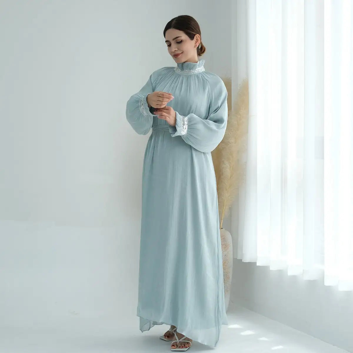 Muslim Women Shiny Bright Abaya Dress