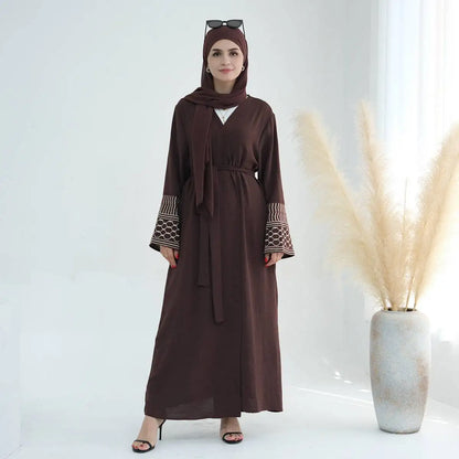 Embroidery Sleeve Muslim Women Cardigan Open Abaya Dress