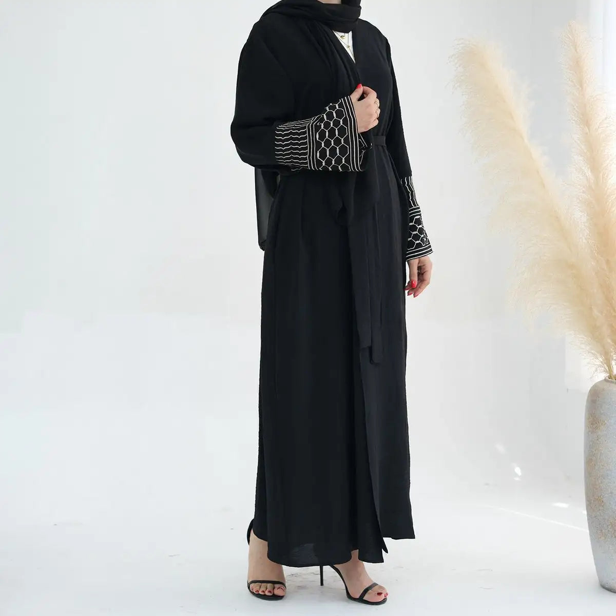 Embroidery Sleeve Muslim Women Cardigan Open Abaya Dress