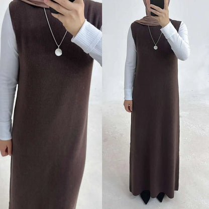 Winter Thick Knitted Abaya Coat And Inner Vest Abaya Dress