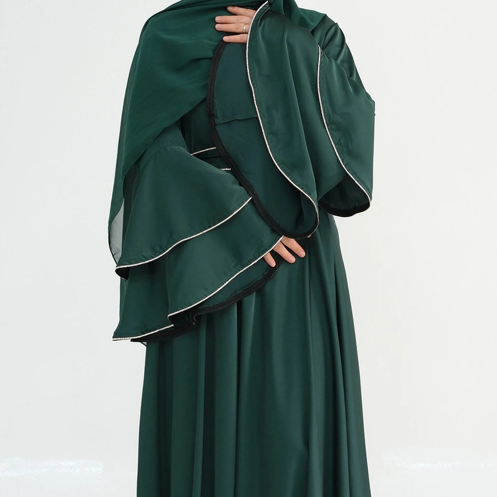 Hand Beading Double-Layered Bell Sleeves Nida Abaya Dress #25935