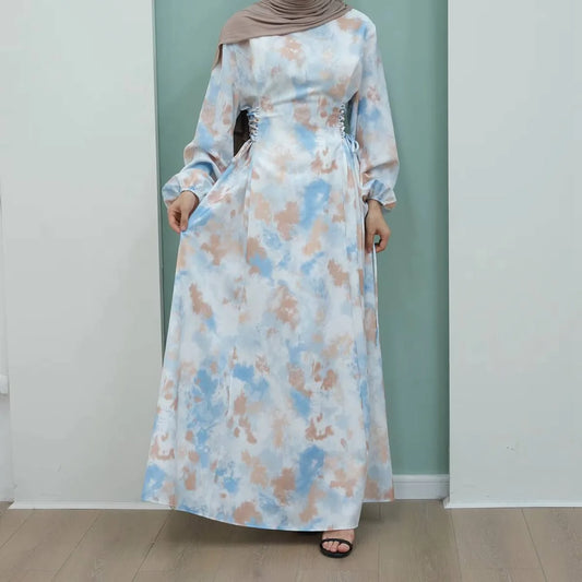 Satin Printed Abaya Dress #24853