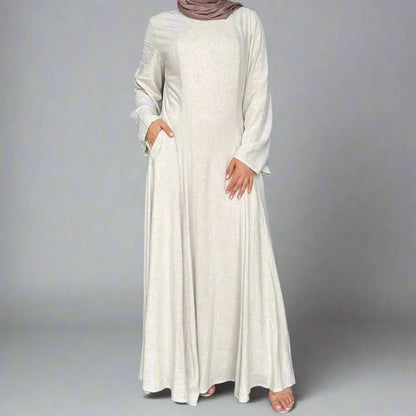 Adjustable Back Strap Linen Cotton Blended Abaya Dress #25941