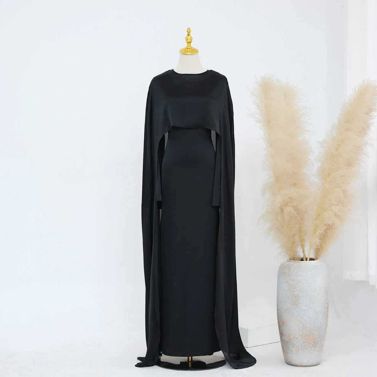 2 Pieces Set Chiffon Satin Abaya Dress #24920