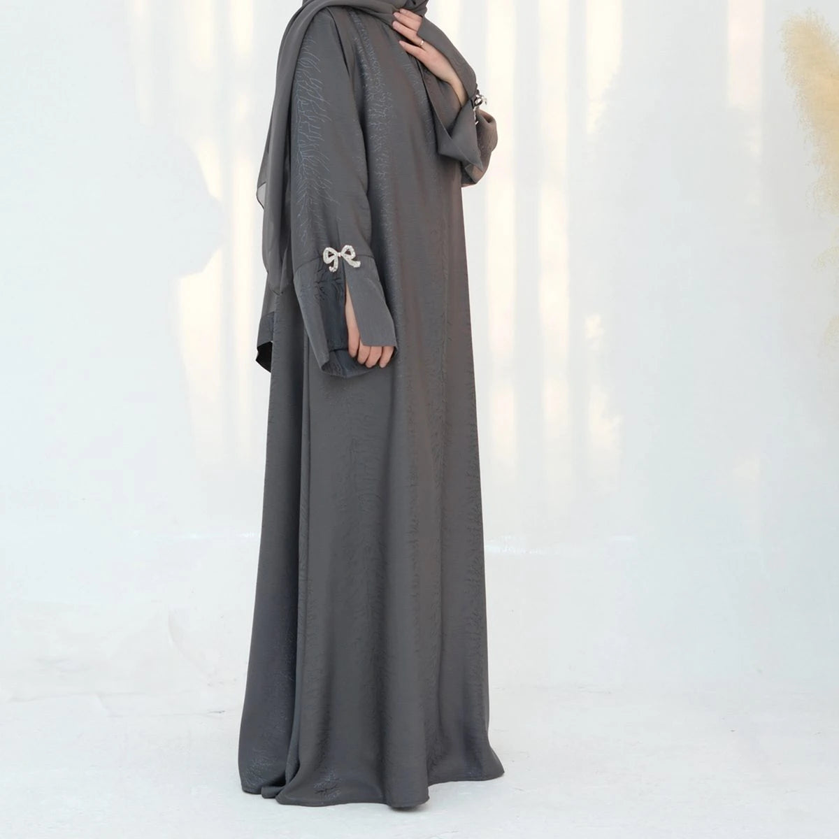 Jacquard Satin Bow Abaya Dress #25006