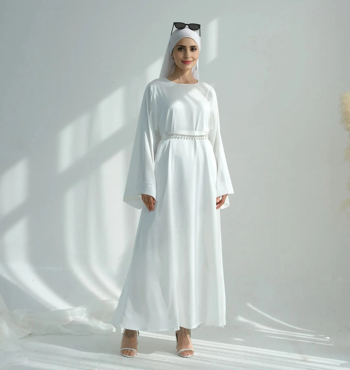 Crystal Belt Satin Abaya Dress With Hijab #255031 Urgarment Crystal Belt Satin Abaya Dress With Hijab #255031 Urgarment