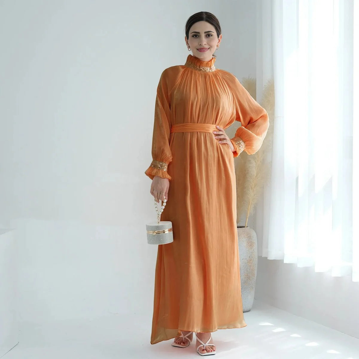 Muslim Women Shiny Bright Abaya Dress