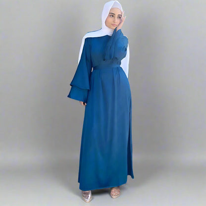 Muslim Solid Color Flare Sleeve Abaya Dress