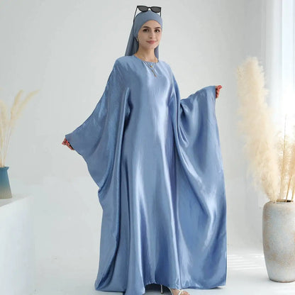 Wrinkle Satin Bright Muslim Women Farasha Abaya Dress