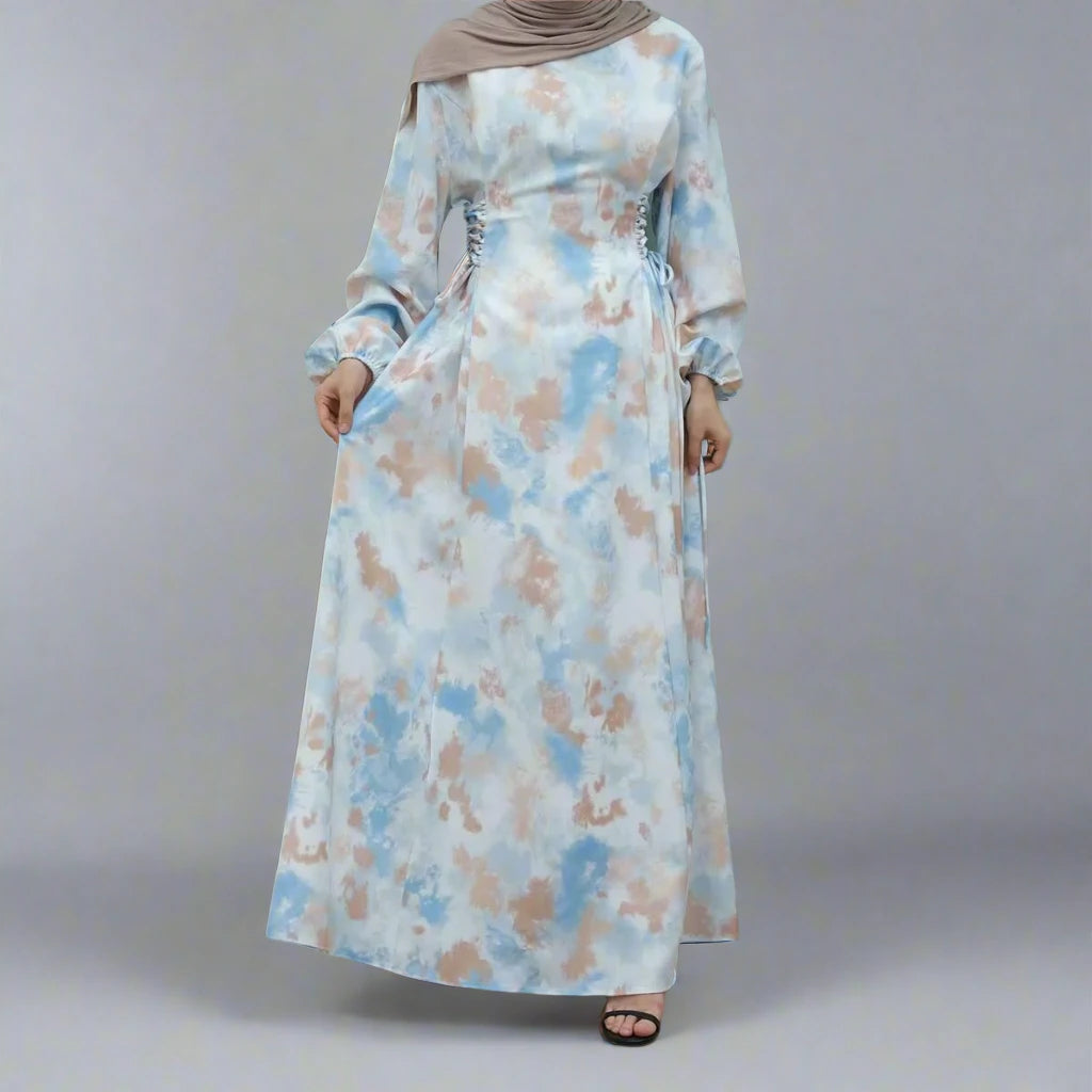 Satin Printed Abaya Dress #24853