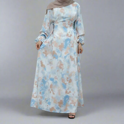 Satin Printed Abaya Dress #24853