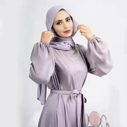 Middle East Turkish Dubai Muslim Women Satin Abaya Dress