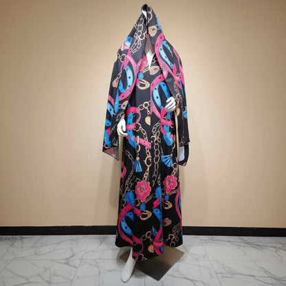 Printed Cardigan Open Abaya Dress With Matching Hijab For Muslim Women #25234