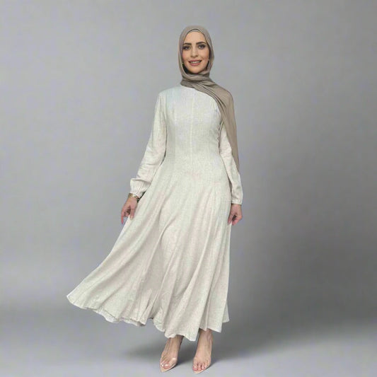 Linen Cotton Blended Waist Abaya Dress #25955