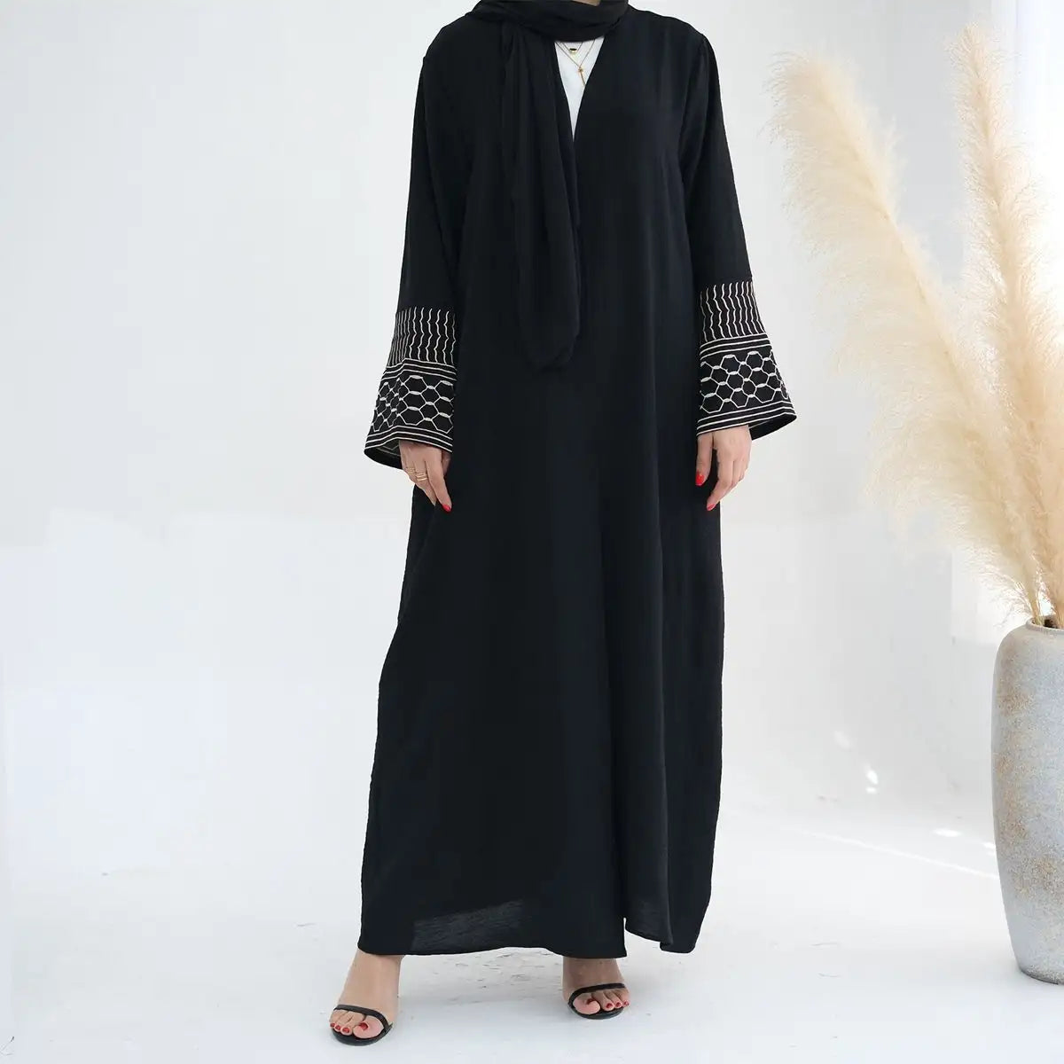 Embroidery Sleeve Muslim Women Cardigan Open Abaya Dress