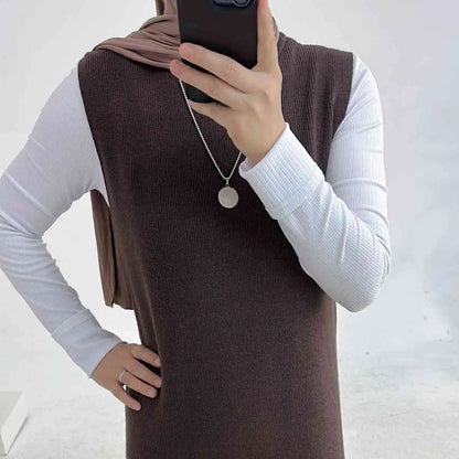 Winter Thick Knitted Abaya Coat And Inner Vest Abaya Dress