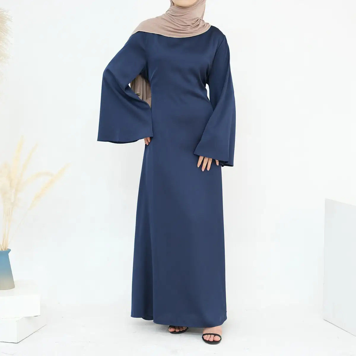 Adjustable Belt Satin Abaya Dress