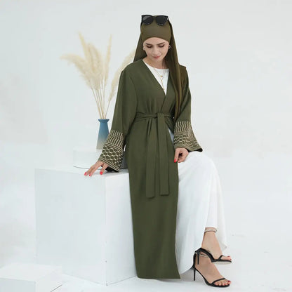 Embroidery Sleeve Muslim Women Cardigan Open Abaya Dress