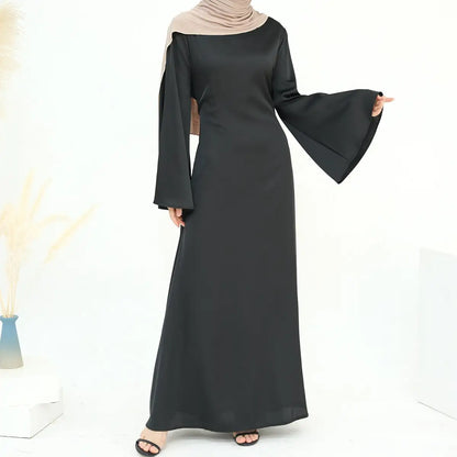 Adjustable Belt Satin Abaya Dress