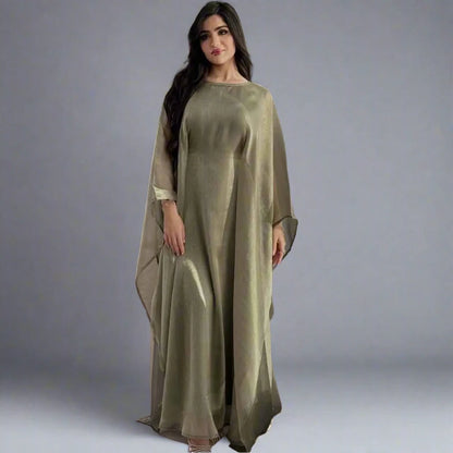 2 Pieces Set Batwing Sleeve Farasha Abaya Dress With Inner Dress