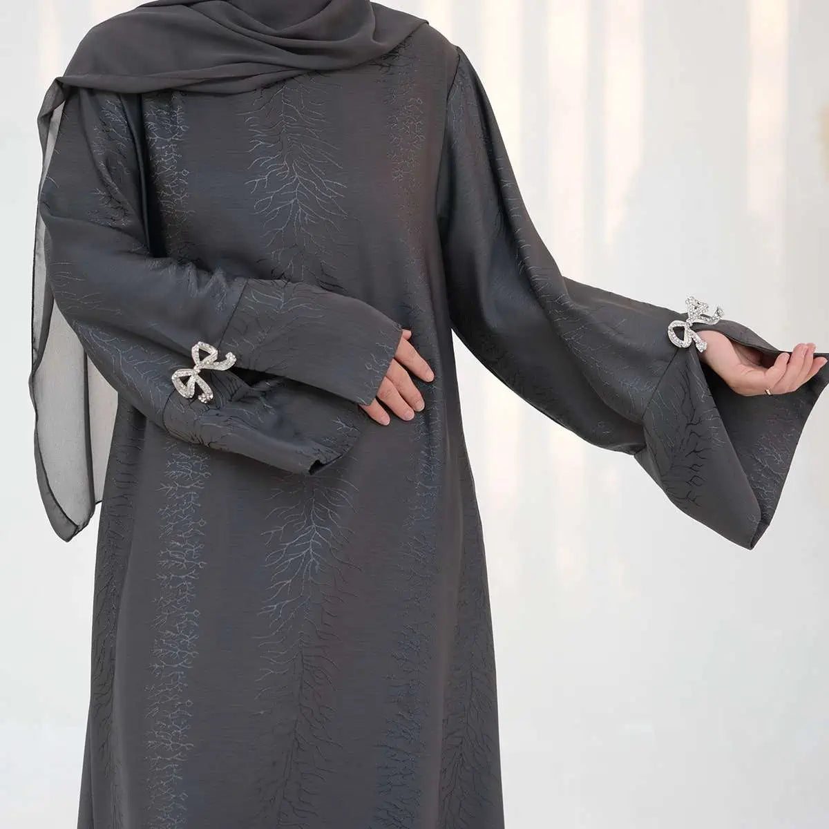 Jacquard Satin Bow Abaya Dress #25006