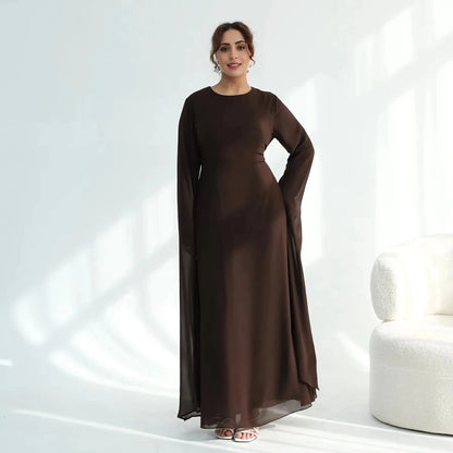 Muslim Waist-clinching Chiffon Abaya Dress #251151