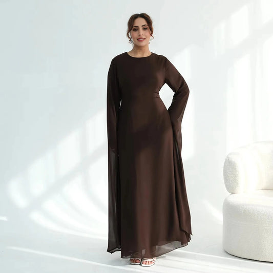 Muslim Waist-clinching Chiffon Abaya Dress #251151