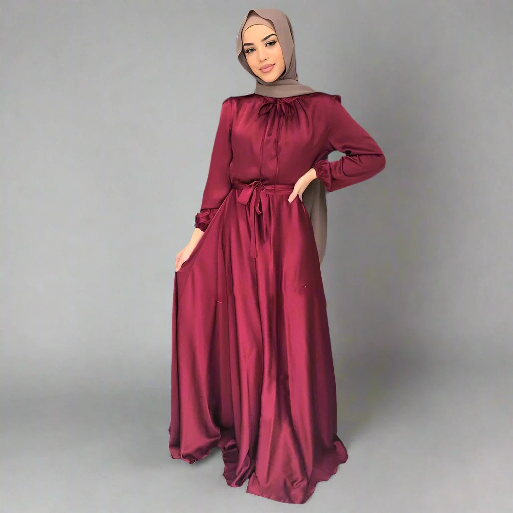 8 Colors Option Muslim Women Satin Abaya Dress Urgarment 8 Colors Option Muslim Women Satin Abaya Dress Urgarment
