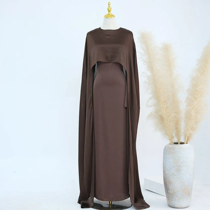 2 Pieces Set Chiffon Cloak Satin Abaya Dress #24920