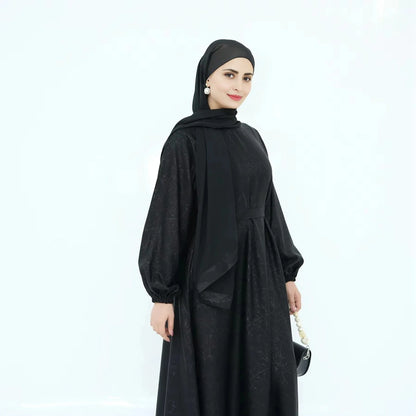 3D Jacquard Satin Abaya Dress #24009