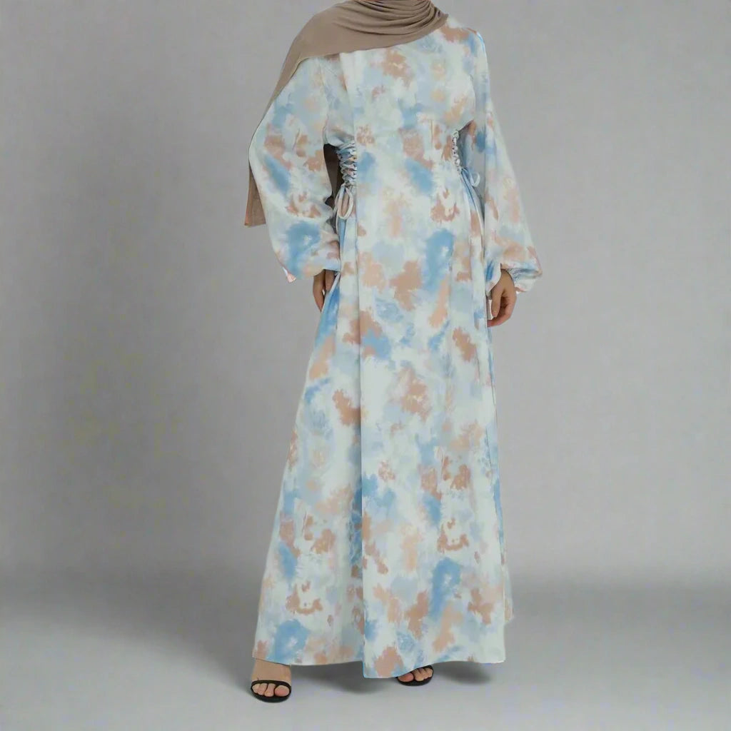 Satin Printed Abaya Dress #24853