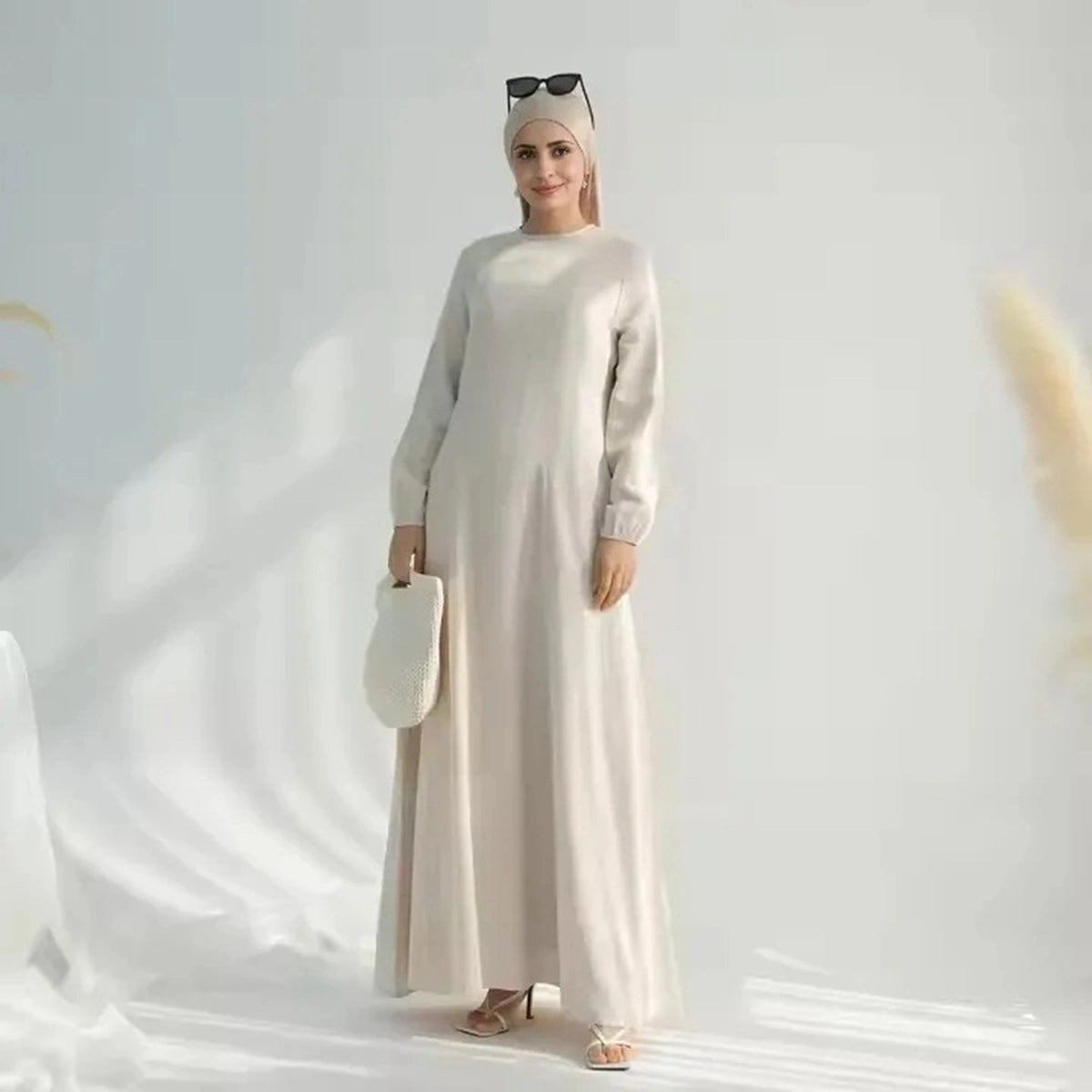 Linen Cotton Blended Waist Abaya Dress #25955 – Urgarment
