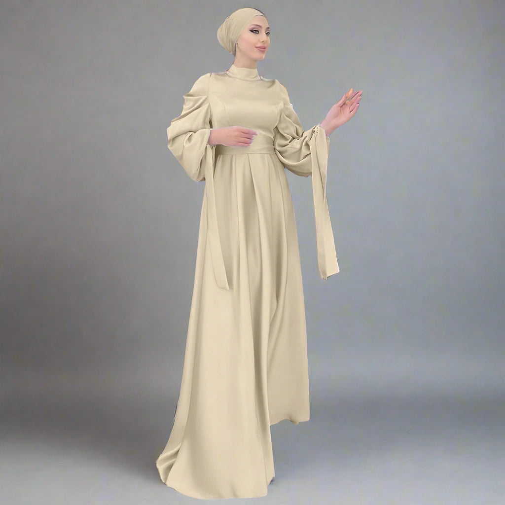 Muslim Women Plain Satin Abaya Dress With Hijab Scarf Urgarment Muslim Women Plain Satin Abaya Dress With Hijab Scarf Urgarment