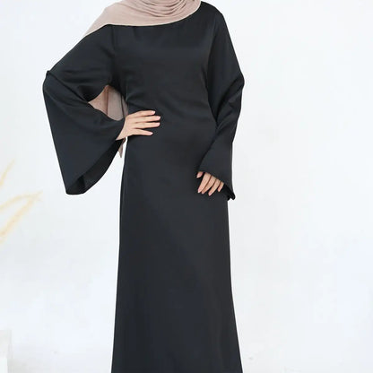 Adjustable Belt Satin Abaya Dress