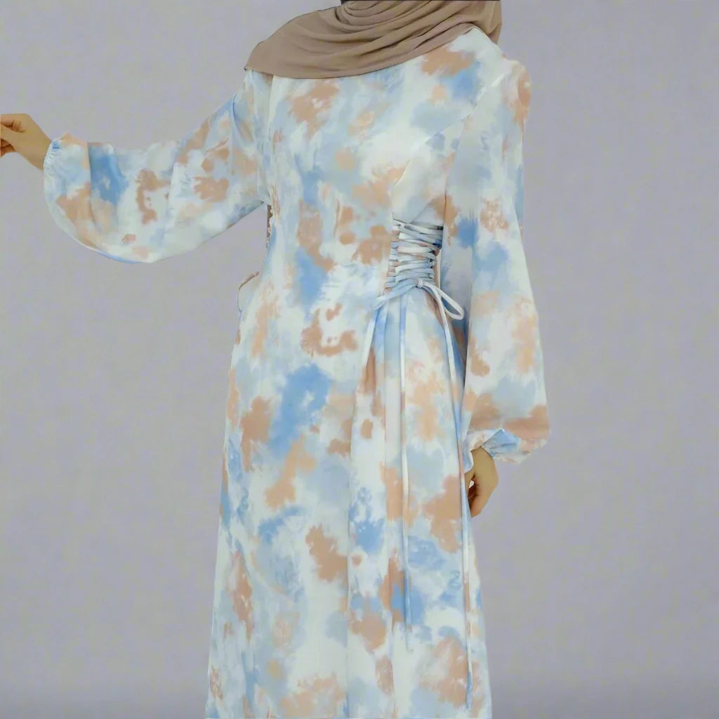 Satin Printed Abaya Dress #24853