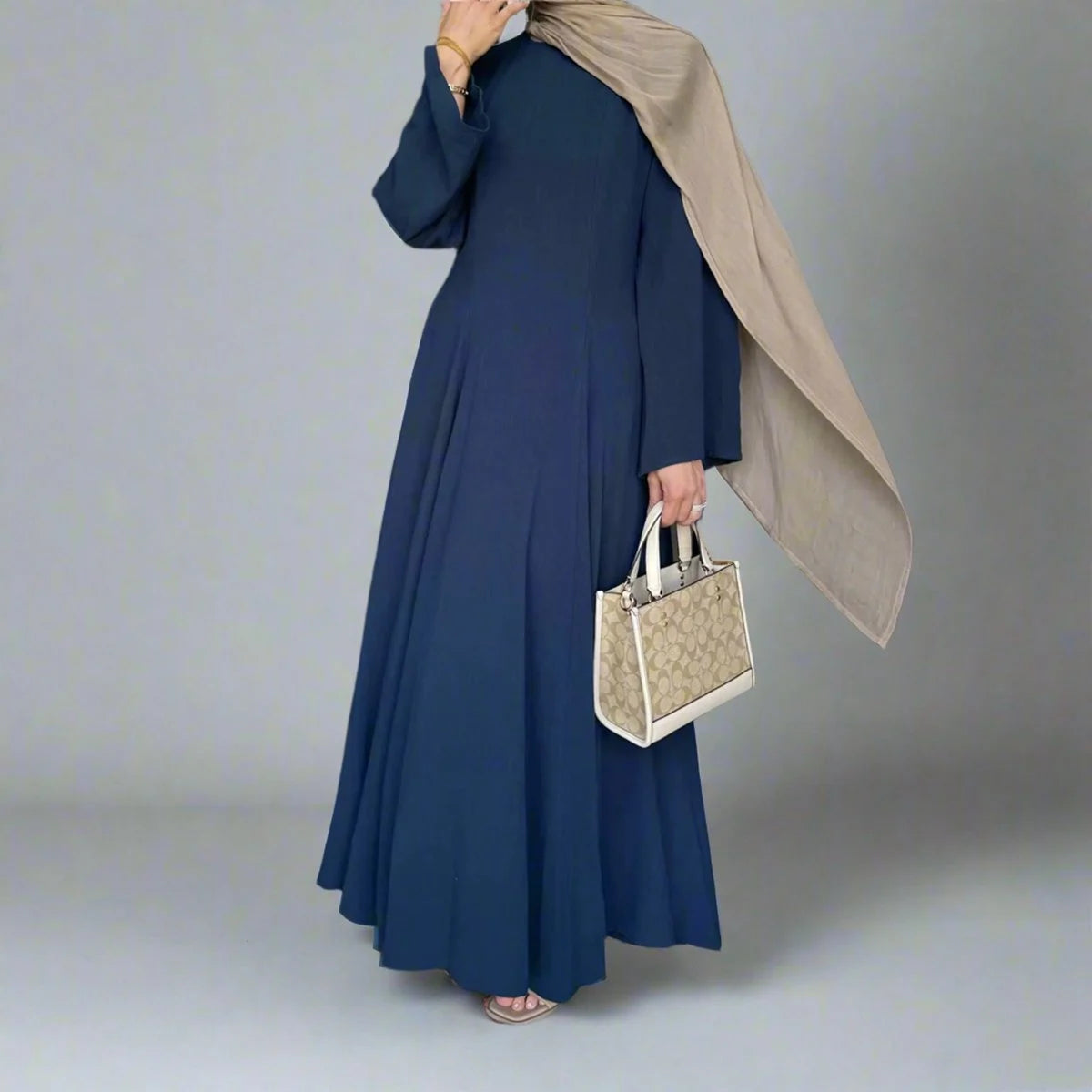 Adjustable Back Strap Linen Cotton Blended Abaya Dress #25941