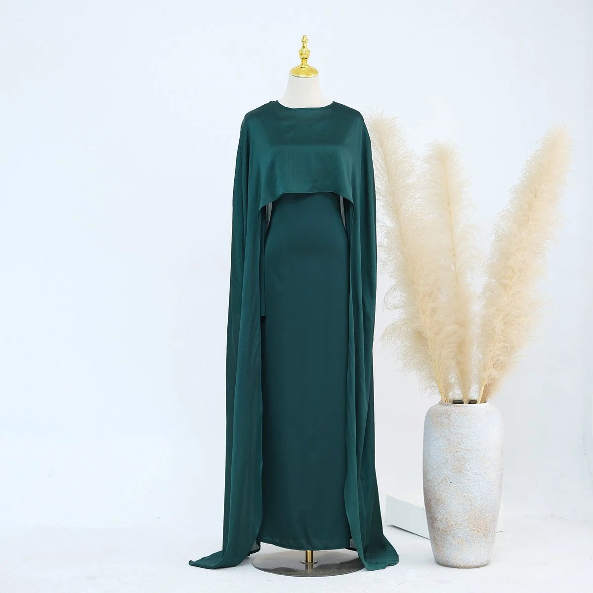 2 Pieces Set Chiffon Cloak Satin Abaya Dress #24920