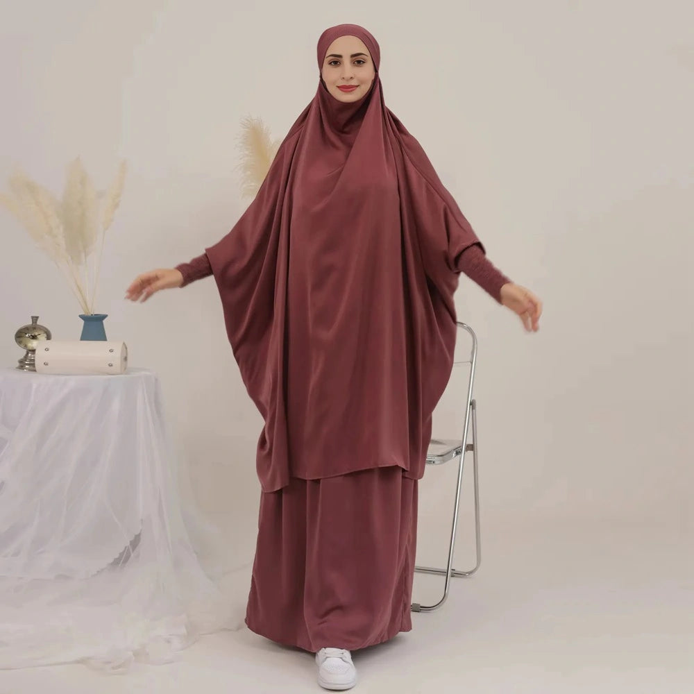 Muslim Women 2 Pieces Set Jilbab Skirt Suit With Tops Robe Jilbab And Skirt