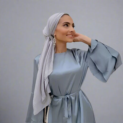 Muslim Solid Color Flare Sleeve Abaya Dress