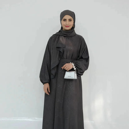 3D Jacquard Satin Abaya Dress #24009