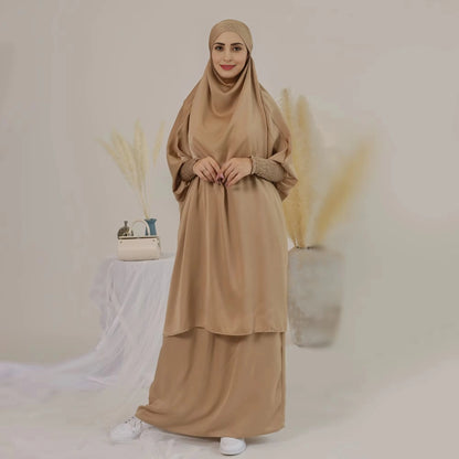 Muslim Women 2 Pieces Set Jilbab Skirt Suit With Tops Robe Jilbab And Skirt