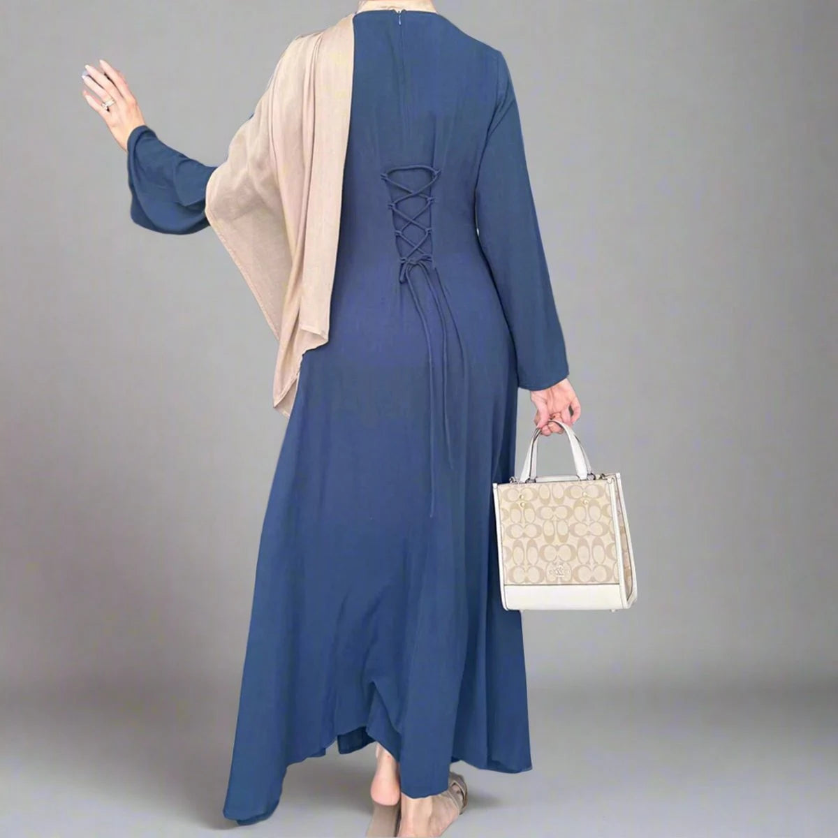 Adjustable Back Strap Linen Cotton Blended Abaya Dress #25941