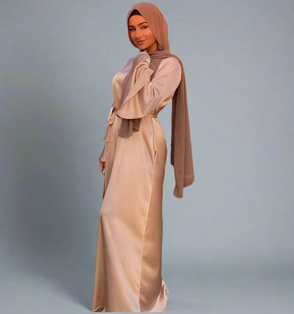 Muslim Solid Color Flare Sleeve Abaya Dress