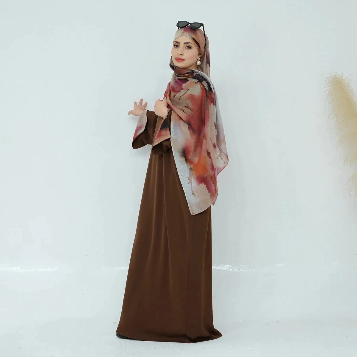 Nida Sleeve Slit Abaya Dress With Hijab #25942